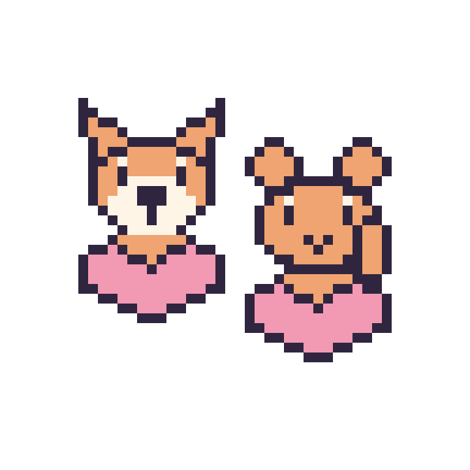 Modèle de pixel art Renard avec un cœur et Écureuil avec un cœur sur une grille de 48 par 48 cases