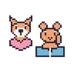 Pixel art Renard avec un cœur et Écureuil avec un livre, grille 48 × 48
