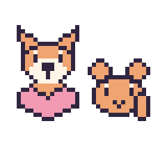 Pixel art Renard avec un cœur et Écureuil en portrait, grille 40 × 40