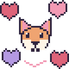 Pixel art Renard avec des cœurs, grille 40 × 40