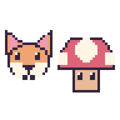 Pixel art Renard et Champignon Mario, grille 48 × 48