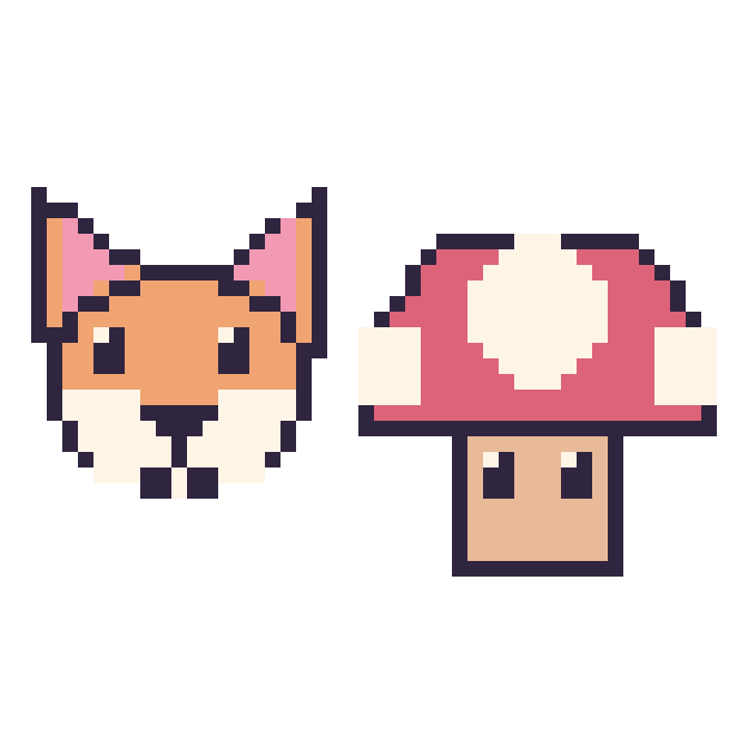 Modèle de pixel art Renard et Champignon Mario sur une grille de 48 par 48 cases