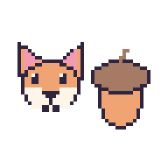 Modèle de pixel art Renard et Gland sur une grille de 48 par 48 cases