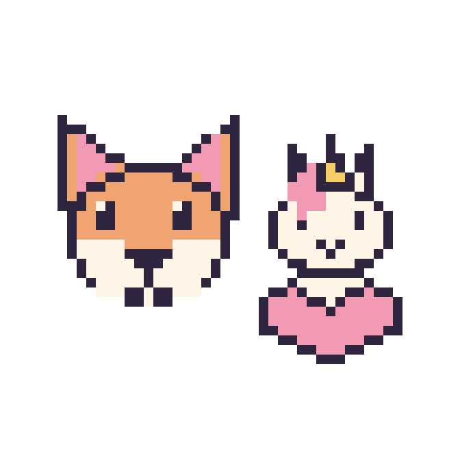 Modèle de pixel art Renard et Licorne avec un cœur sur une grille de 48 par 48 cases