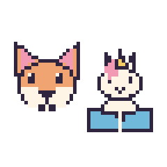 Pixel art Renard et Licorne avec un livre, grille 48 × 48