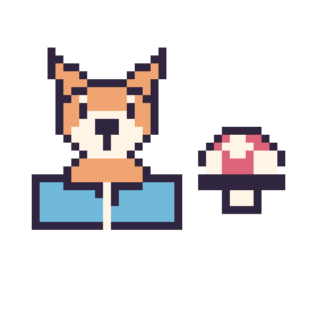 Modèle de pixel art Renard avec un livre et Champignon simple 12 × 12 sur une grille de 40 par 40 cases