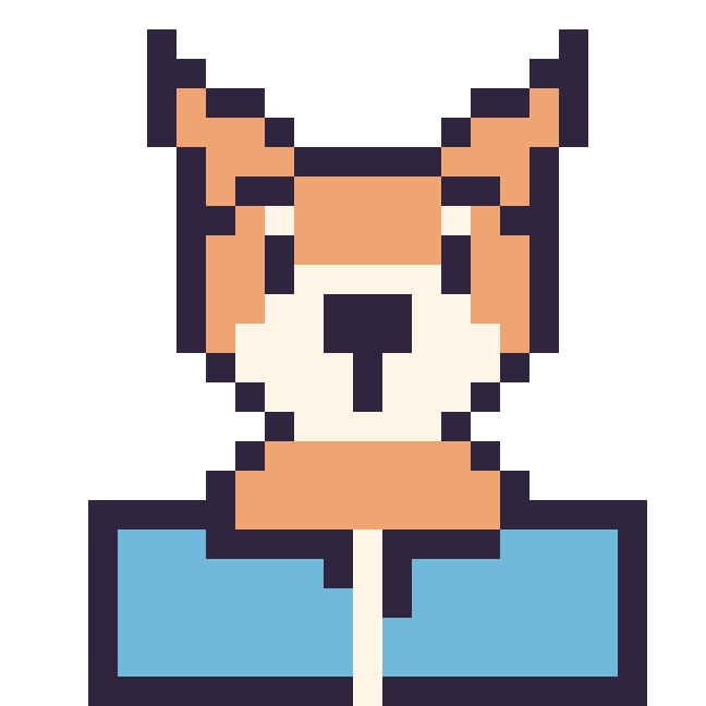 Modèle de pixel art Renard avec un livre sur une grille de 24 par 24 cases
