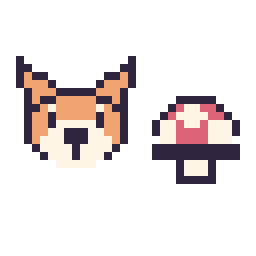 Pixel art Renard en portrait et Champignon simple 12 × 12, grille 32 × 32