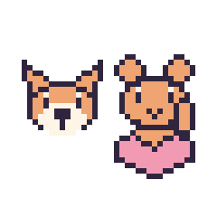 Pixel art Renard en portrait et Écureuil avec un cœur, grille 40 × 40