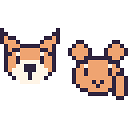 Pixel art Renard en portrait et Écureuil en portrait, grille 32 × 32