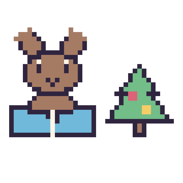 Modèle de pixel art Renne avec un livre et Sapin de Noël simple 16 × 16 sur une grille de 40 par 40 cases