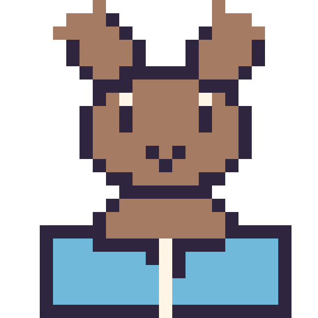 Modèle de pixel art Renne avec un livre sur une grille de 24 par 24 cases