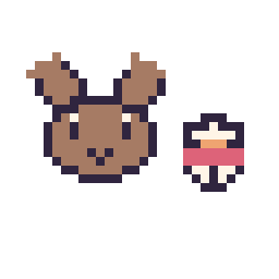 Pixel art Renne en portrait et Bonhomme de neige simple 10 × 10, grille 32 × 32