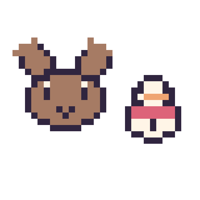 Modèle de pixel art Renne en portrait et Bonhomme de neige simple 12 × 12 sur une grille de 32 par 32 cases