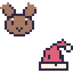 Pixel art Renne en portrait et Bonnet de Noël kawaii 16 × 16, grille 32 × 32