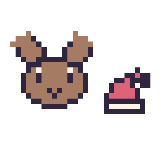 Modèle de pixel art Renne en portrait et Bonnet de Noël simple 10 × 10 sur une grille de 32 par 32 cases