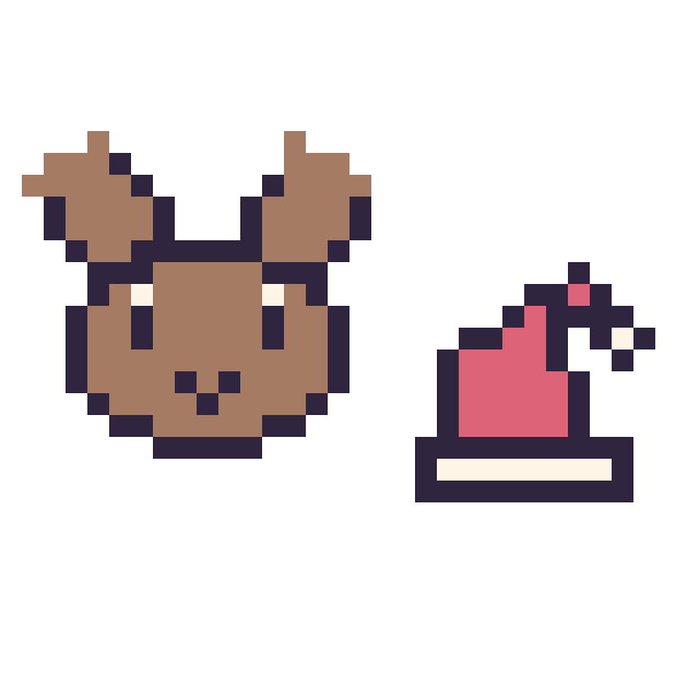 Modèle de pixel art Renne en portrait et Bonnet de Noël simple 12 × 12 sur une grille de 32 par 32 cases