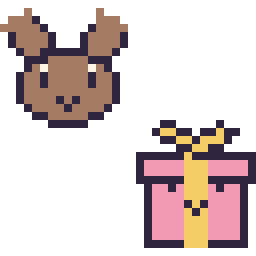 Pixel art Renne en portrait et Cadeau kawaii 16 × 16, grille 32 × 32