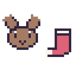 Pixel art Renne en portrait et Chaussette de Noël simple 12 × 12, grille 32 × 32