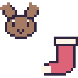 Pixel art Renne en portrait et Chaussette de Noël simple 16 × 16, grille 32 × 32