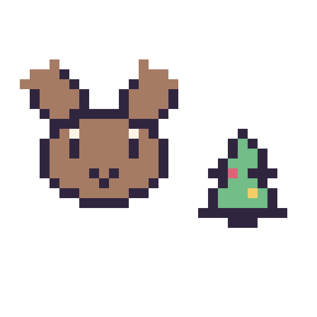 Modèle de pixel art Renne en portrait et Sapin de Noël simple 10 × 10 sur une grille de 32 par 32 cases