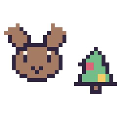 Pixel art Renne en portrait et Sapin de Noël simple 12 × 12, grille 32 × 32