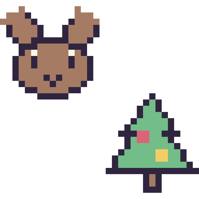 Modèle de pixel art Renne en portrait et Sapin de Noël simple 16 × 16 sur une grille de 32 par 32 cases