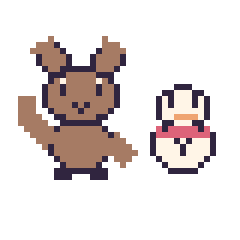 Pixel art Renne qui fait coucou et Bonhomme de neige kawaii 16 × 16, grille 40 × 40