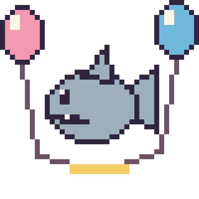 Modèle de pixel art Requin avec des ballons sur une grille de 40 par 40 cases