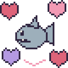 Pixel art Requin avec des cœurs, grille 40 × 40