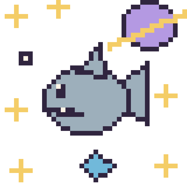 Modèle de pixel art Requin dans l’espace sur une grille de 40 par 40 cases