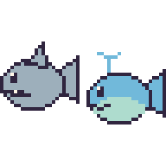 Pixel art Requin et Baleine, grille 48 × 48