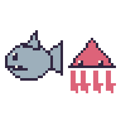 Pixel art Requin et Calamar, grille 48 × 48