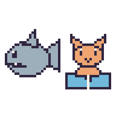Pixel art Requin et Chat avec un livre, grille 48 × 48