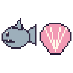 Pixel art Requin et Coquillage, grille 48 × 48