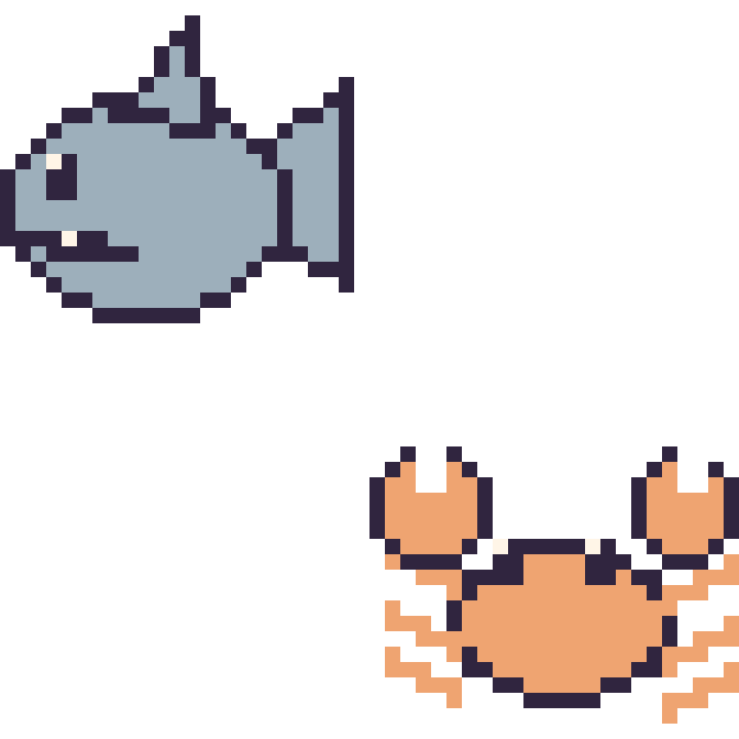 Modèle de pixel art Requin et Crabe sur une grille de 48 par 48 cases