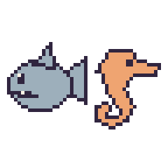 Pixel art Requin et Hippocampe, grille 48 × 48