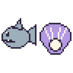 Pixel art Requin et Huître, grille 48 × 48