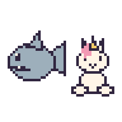 Pixel art Requin et Licorne assis, grille 48 × 48