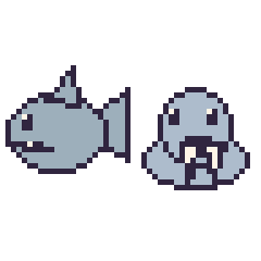 Pixel art Requin et Morse, grille 48 × 48