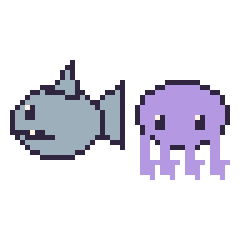 Pixel art Requin et Pieuvre, grille 48 × 48