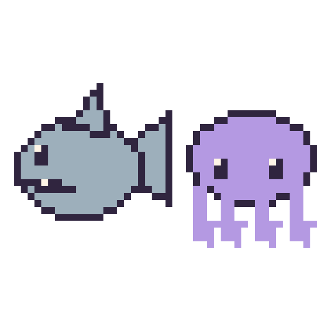 Modèle de pixel art Requin et Pieuvre sur une grille de 48 par 48 cases