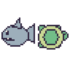 Pixel art Requin et Tortue, grille 48 × 48