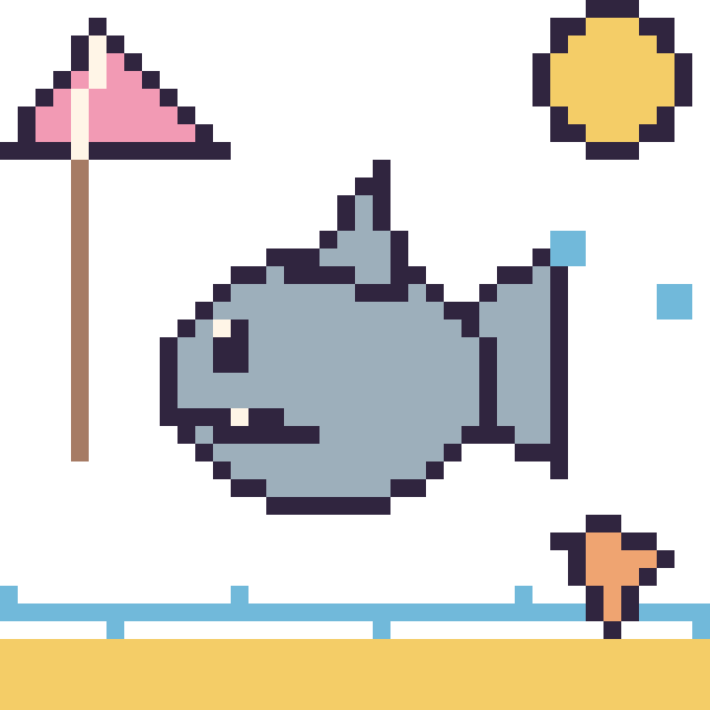 Modèle de pixel art Requin à la plage sur une grille de 40 par 40 cases