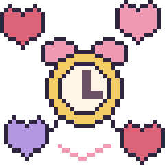 Pixel art Réveil avec des cœurs, grille 40 × 40
