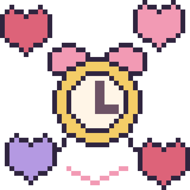 Modèle de pixel art Réveil avec des cœurs sur une grille de 40 par 40 cases