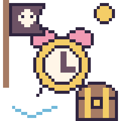 Pixel art Réveil en aventure pirate, grille 40 × 40