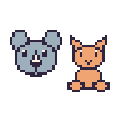 Pixel art Rhinocéros et Chat assis, grille 48 × 48