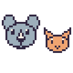 Pixel art Rhinocéros et Chat en portrait, grille 40 × 40