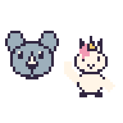 Pixel art Rhinocéros et Licorne qui fait coucou, grille 48 × 48